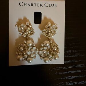Charter Club Gold and Pearl Cluster Earrings